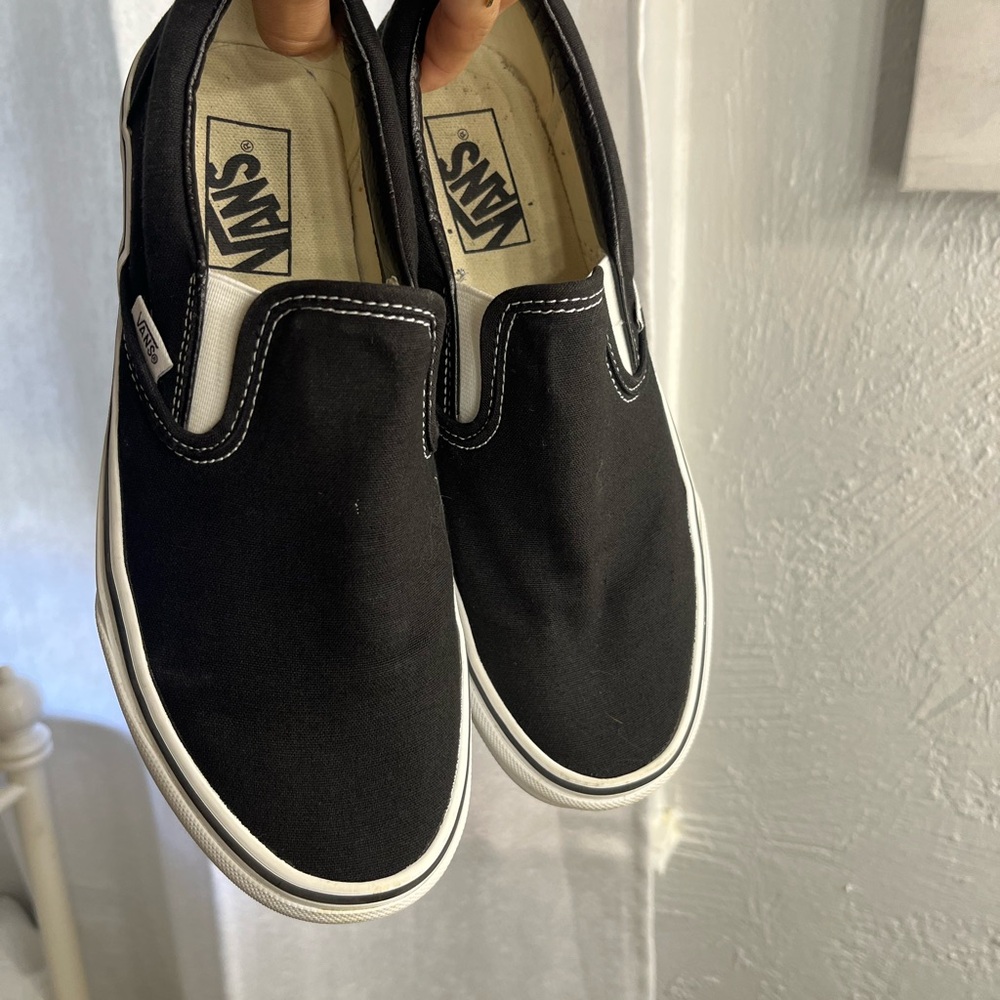 Vans Men's Black and White Slip-On Sneakers
